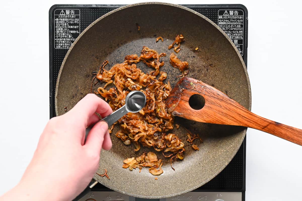 Adding water to caramelizing onions
