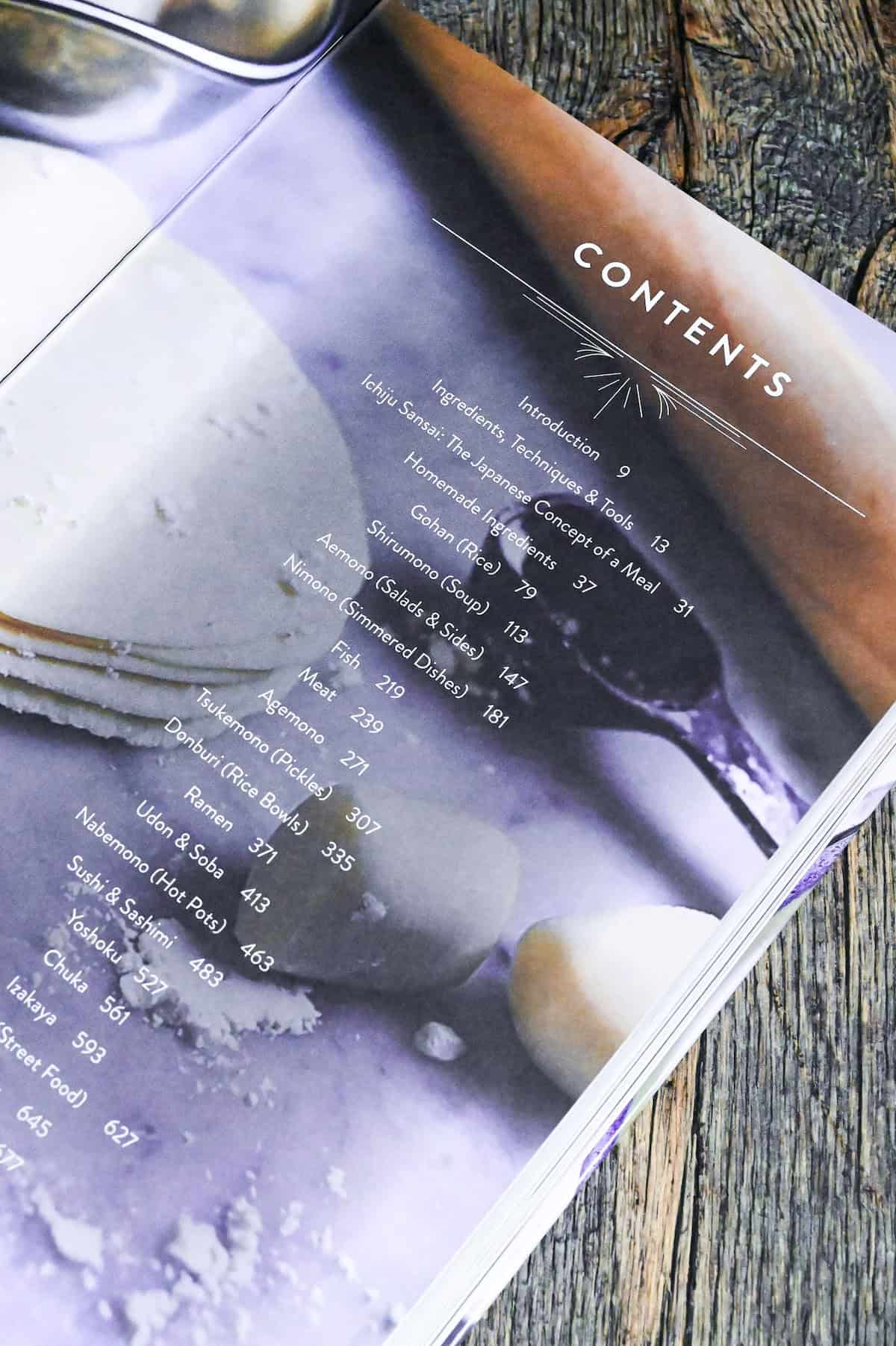 Japan The Ultimate Cookbook by Yuto Omura table of contents closeup