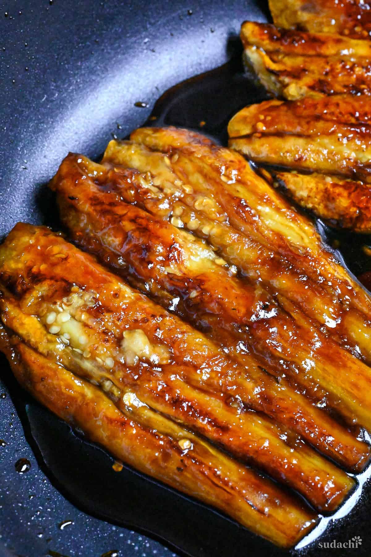 eggplants coated in kabayaki style sauce
