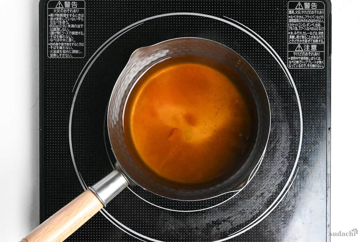 Kitsune tofu marinade in a pot on the stove top