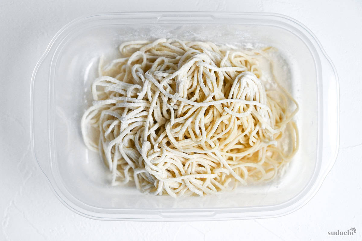 homemade ramen noodles in a plastic container