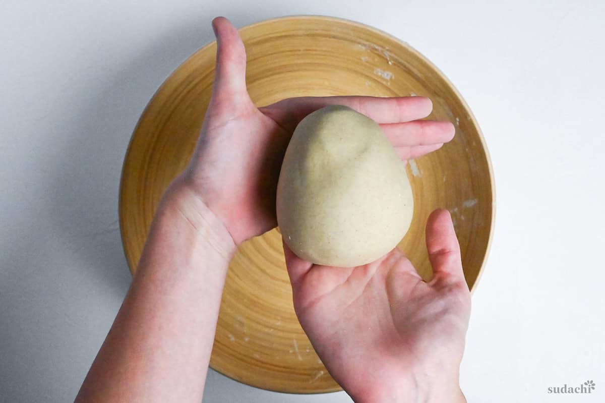 soba noodle dough shaped into a cone