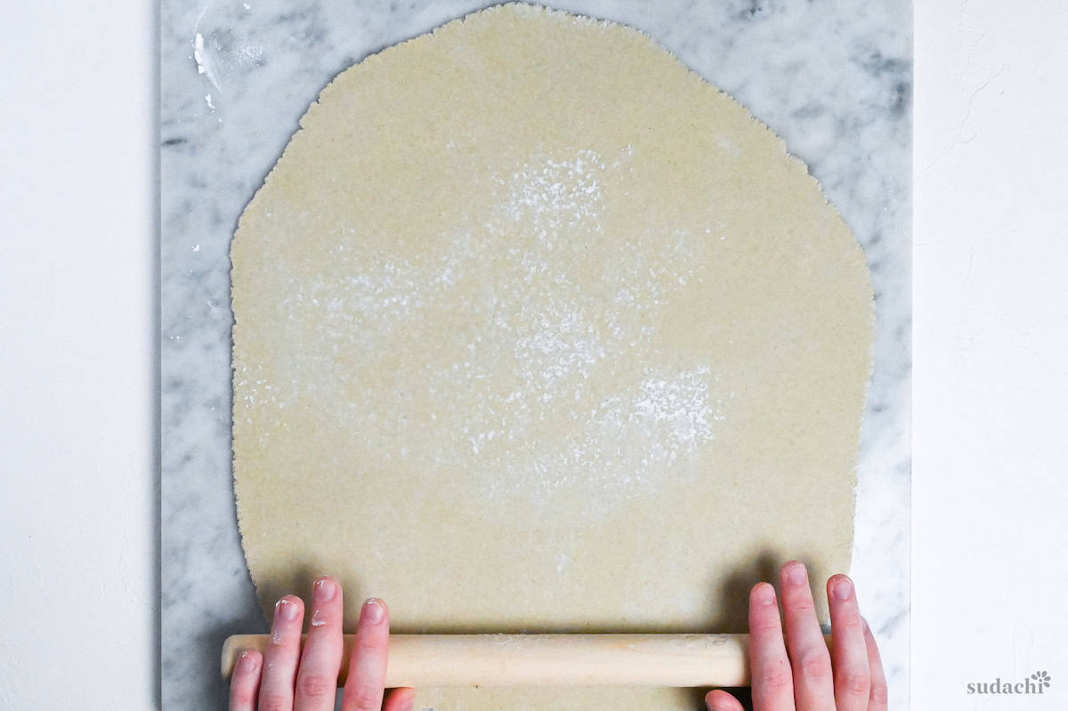 soba noodle dough rolled out thin