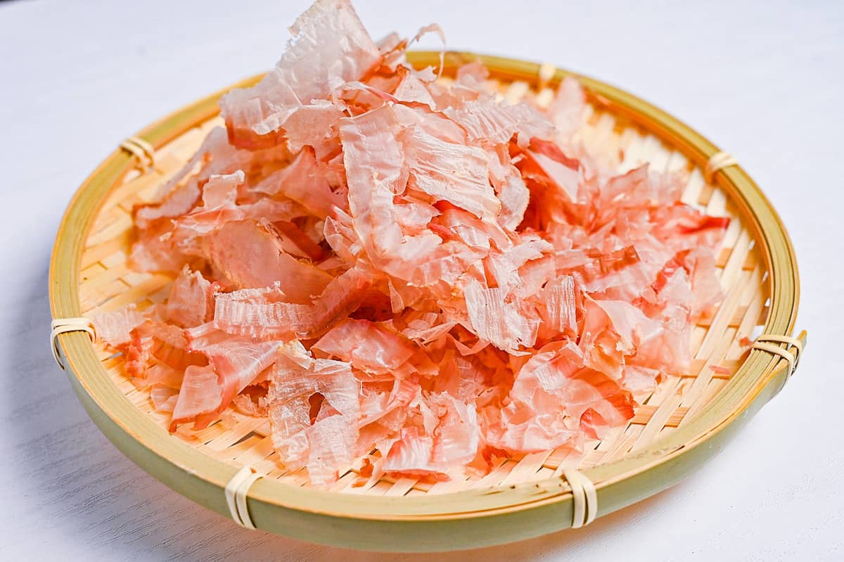 Katsuobushi on a bamboo tray