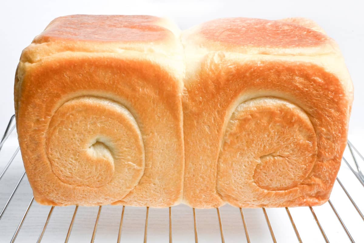 baked nama shokupan cooling on a wire rack