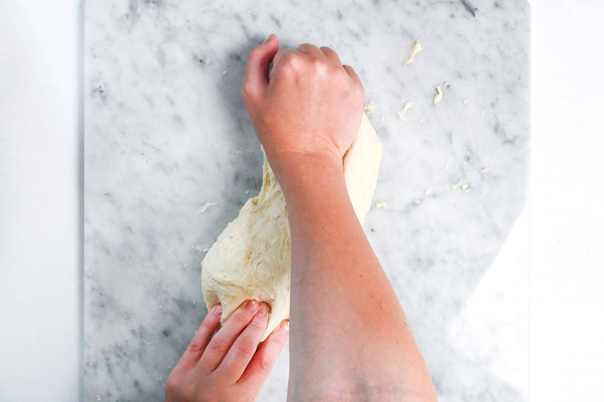 Stretching nama shokupan dough