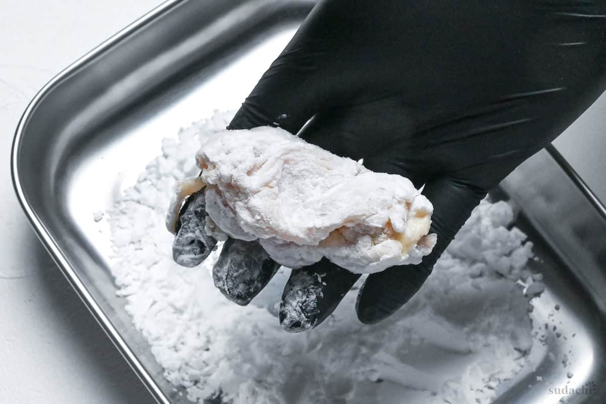 chicken thigh coated with shio koji marinade and starch