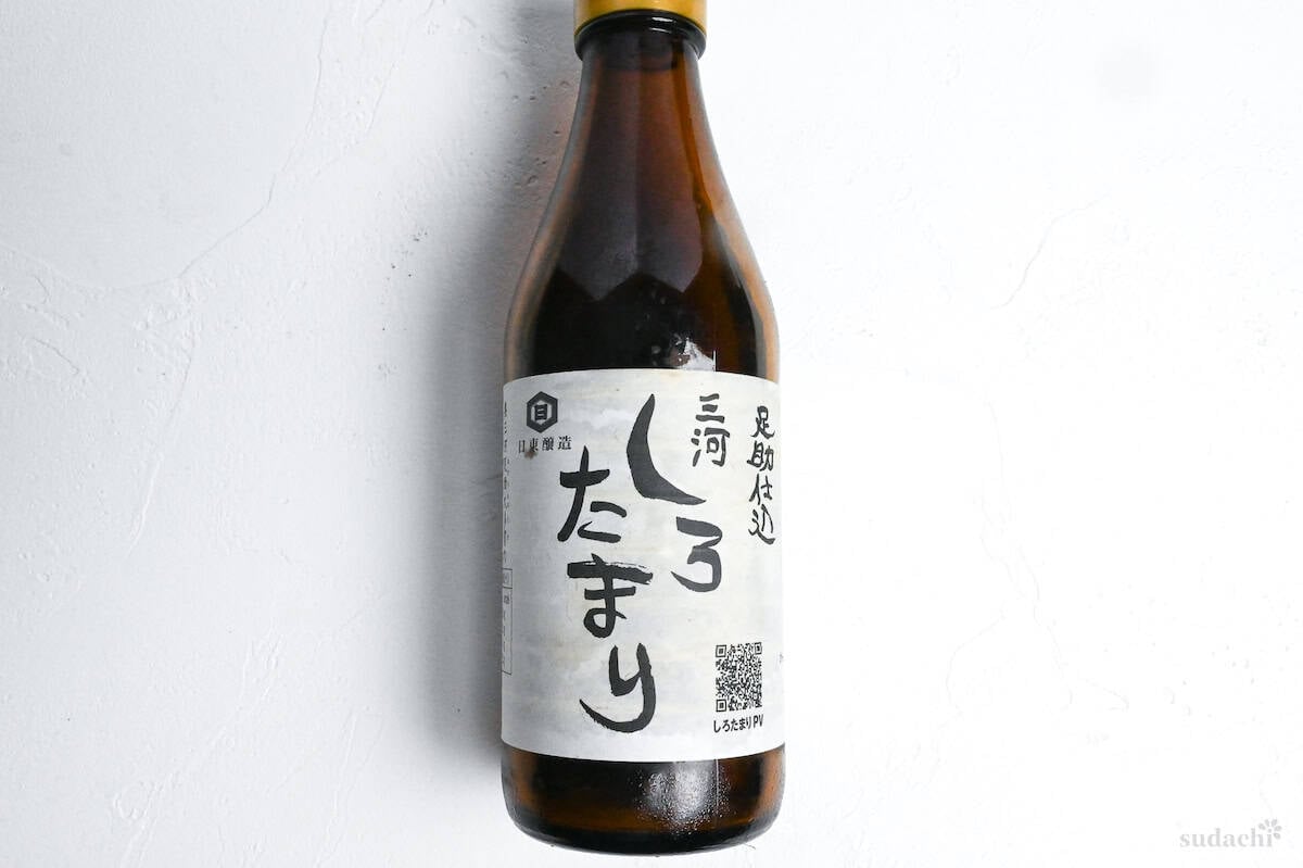 shiro tamari in a brown bottle with white label