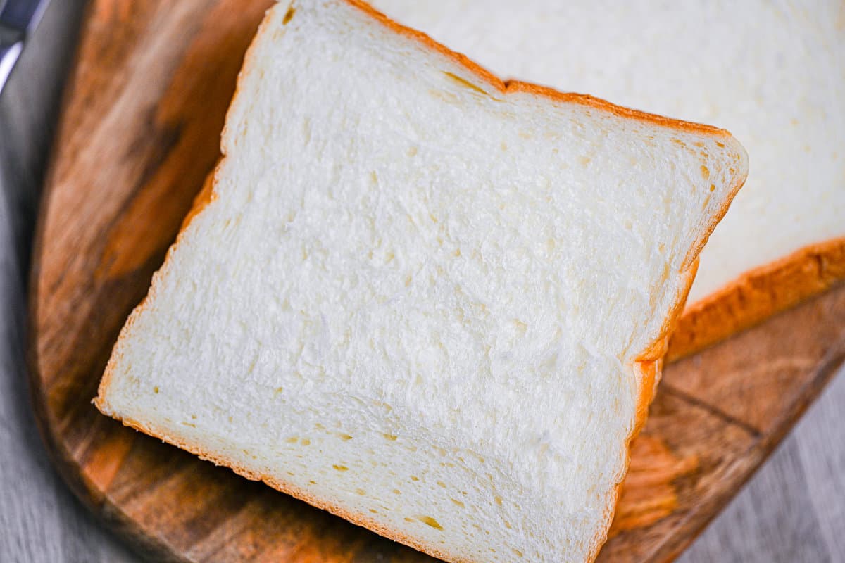 close up of one slice of nama shokupan