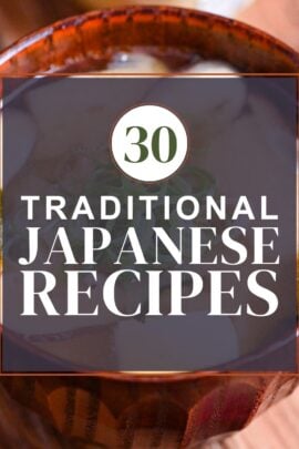 Traditional Japanese recipes roundup thumbnail with miso soup in the background