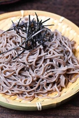 Zaru Soba (Japanese cold buckwheat noodles served on a bamboo tray)