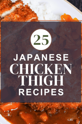 chicken thigh recipe roundup thumbnail with chicken katsu curry in the background