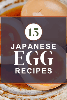 Japanese egg recipe roundup thumbnail (with ramen eggs in the background)