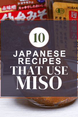 Miso recipes thumbnail with a picture of different kinds of miso paste in the background